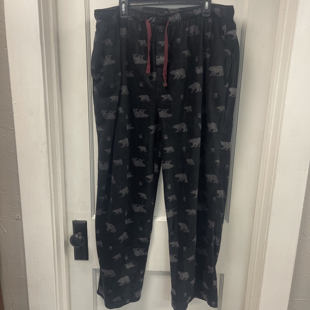 NorthCrest Mens Black Gray Fleece Bear Sleep Pants Pajama Bottoms XXL
